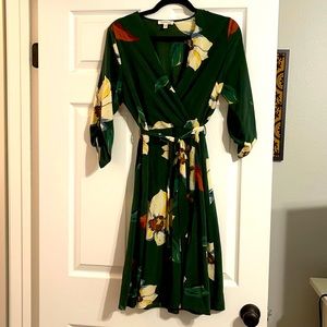 Green floral dress faux wrap